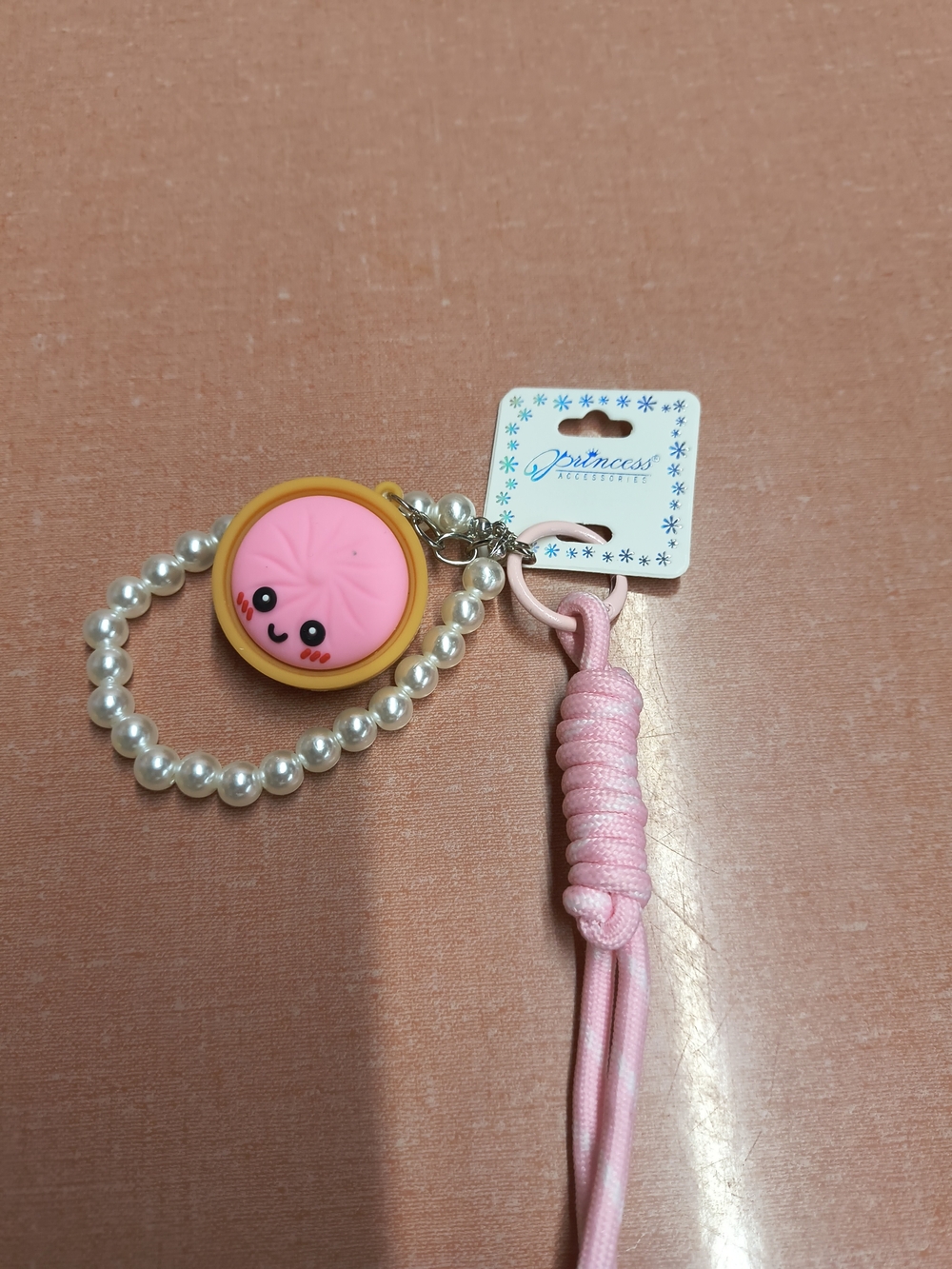 Pink Pearl Charm Lanyard Keychain for Kids